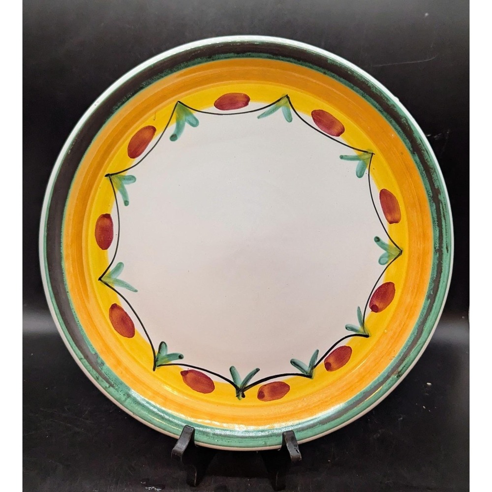 Vintage Caleca Italian Pottery Hand Painted Wall Plate Charger 12" Red Dot